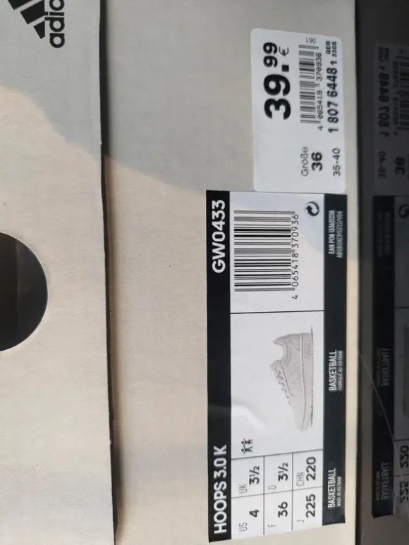Adidas hoops 3.0 K, Sneaker, Sportschuhe, weiß, Gr.36