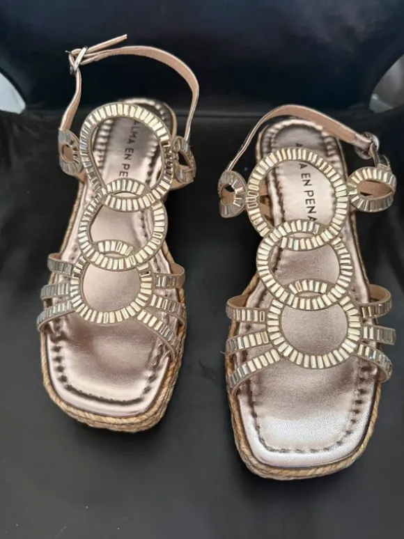 Alma en pena Sandalen Plateau Glitzer Gold Rose 38
