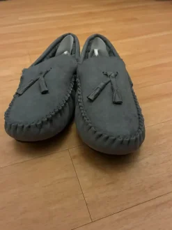 ASOS Design moccasin slipper in grey with faux fur lining