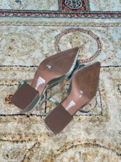 Asos Design Wide Fit Samt Salbeigrün Schleife Fersenriemen weit 36 38 38.5 Kitty Heels Stilettos