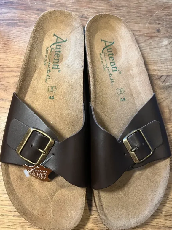 Autenti slippers leer leren voetbed maat 44 donkerbruin