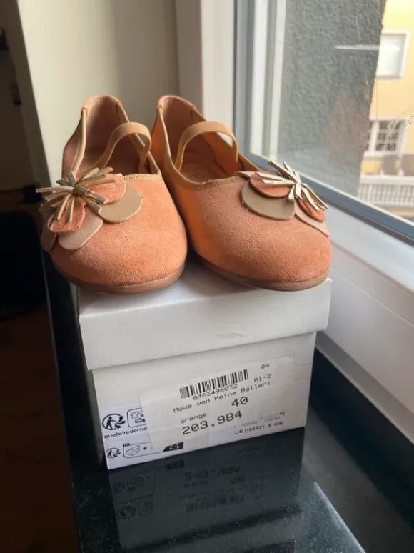 Ballerinas Damen Größe 40 NEU Leder orange Heine Halbschuhe Sommerschuhe bequem
