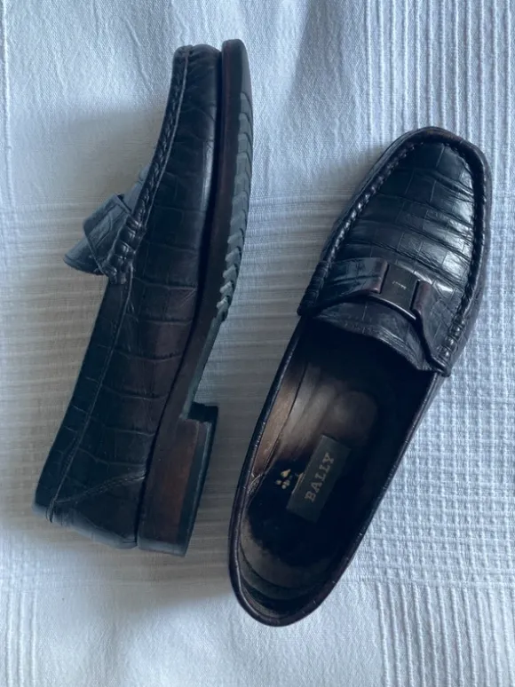 Bally vintage croc embossed loafers 38