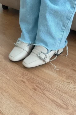 Beige Creme Kunstleder Loafer Mokassins Absatzschuhe Blockabsatz 36