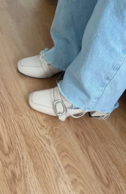 Beige Creme Kunstleder Loafer Mokassins Absatzschuhe Blockabsatz 36