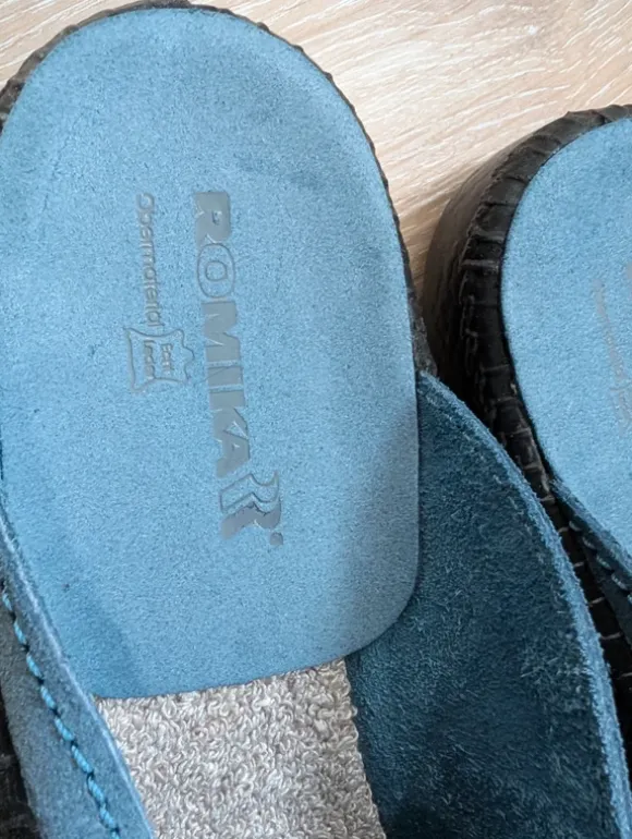 Bequeme blaue Hausschuhe für Damen, 40, Leder