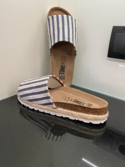 Bio Time Pantoletten Damen Gr. 40 NEU Streifen Marine Sommer Sandalen