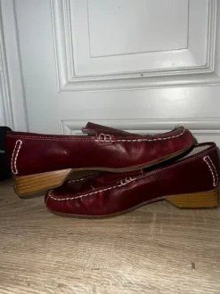 Canda Damen Leder Slipper Mokassins Rot/Bordeaux