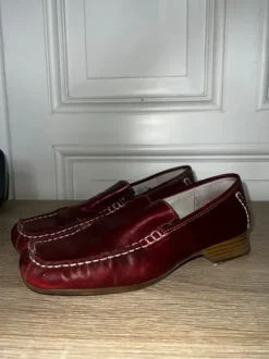 Canda Damen Leder Slipper Mokassins Rot/Bordeaux
