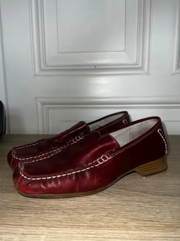 Canda Damen Leder Slipper Mokassins Rot/Bordeaux