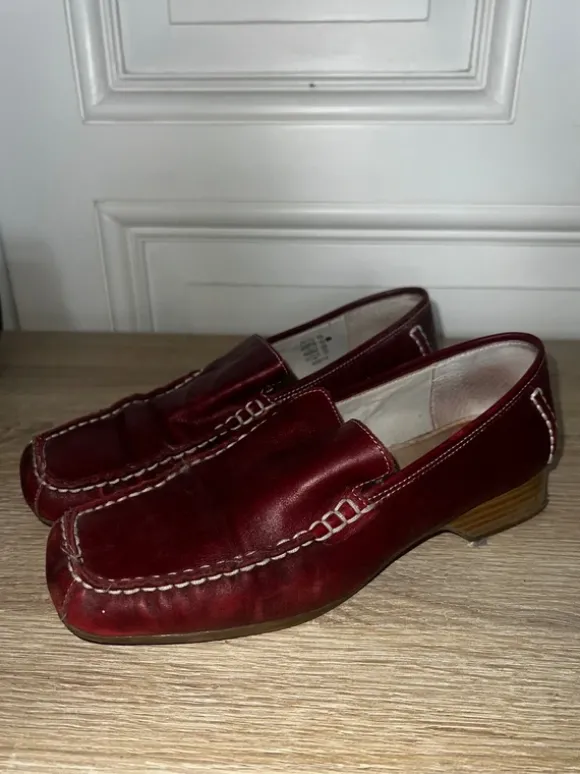 Canda Damen Leder Slipper Mokassins Rot/Bordeaux