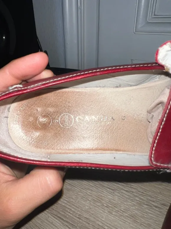 Canda Damen Leder Slipper Mokassins Rot/Bordeaux