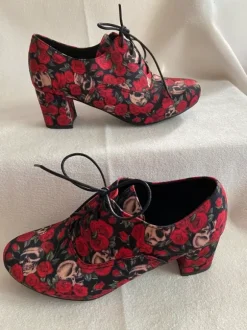 Chaussure fermée vintage rétro•tissu imprimé•lacets à l’avant•multicolore•40