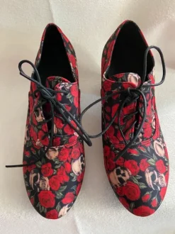 Chaussure fermée vintage rétro•tissu imprimé•lacets à l’avant•multicolore•40