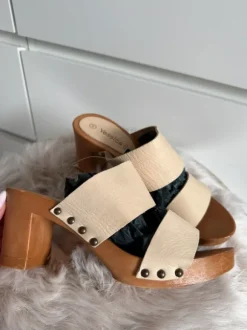 Clogs Pantoletten Leder beige Gr. 38 neu