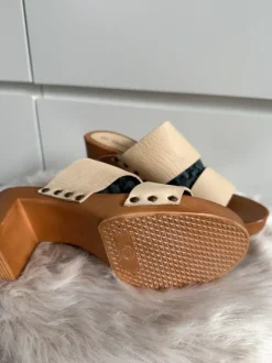 Clogs Pantoletten Leder beige Gr. 38 neu