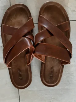Cognac leren sandalen/slippers