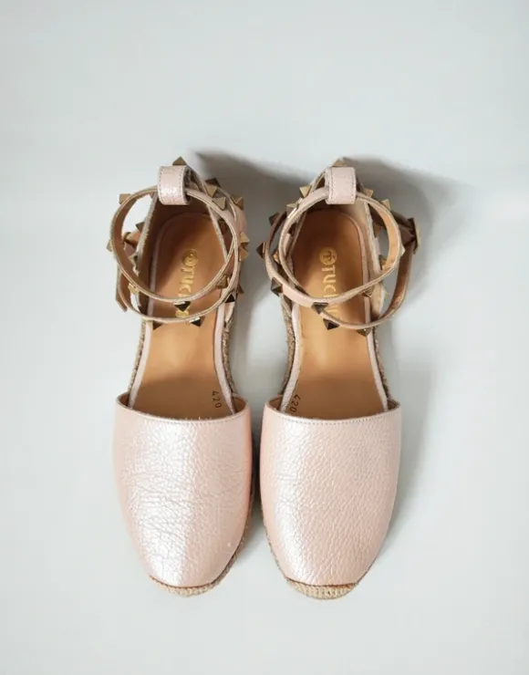 Damen -Espadrilles aus echtem Leder in einem pudrig Farbton