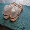 Damen sandalen gr 38 leder mit dekorative versilberte strasssteine