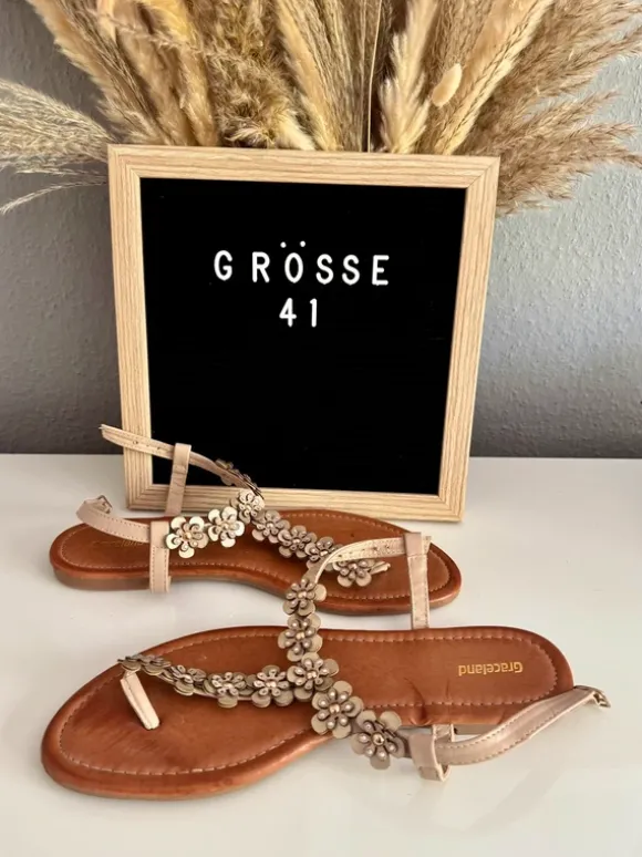 Deichmann Graceland Zehentrenner Sandalen mit Glitzer und Blumen Gr. 41 NEU