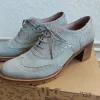 Edle Brogue-Schnürschuhe mit Absatz | Hellgrau / Blau | Vintage Look | Gr. 40