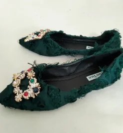 Elegante grüne Ballerinas mit Strass-Schnalle Gr. 38