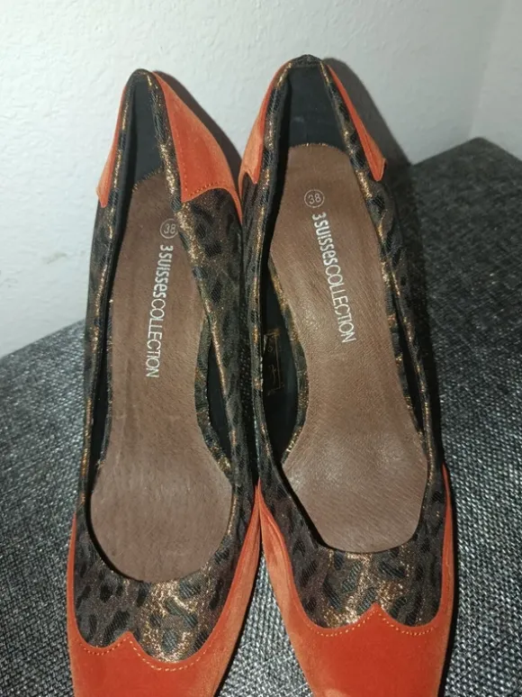 Escarpins femme a talon taille 38 orange léopard 3suisses