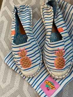 Espadrilles biau weiss gestreift, Größe 38/39