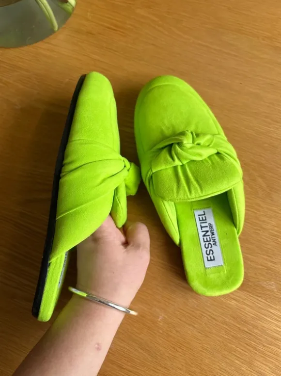 Essentiel Antwerp Slip On Suede Knot Loafer Slippers Lime Green