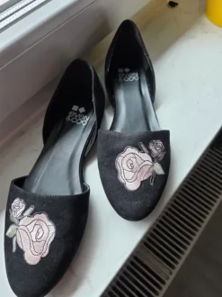 Even&Odd Ballerinas mit Rosenstickerei Schwarz | Gr. 40