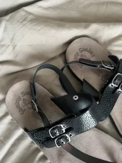 Fantasy sandals sandalen zwart leer grijs suede voetbed