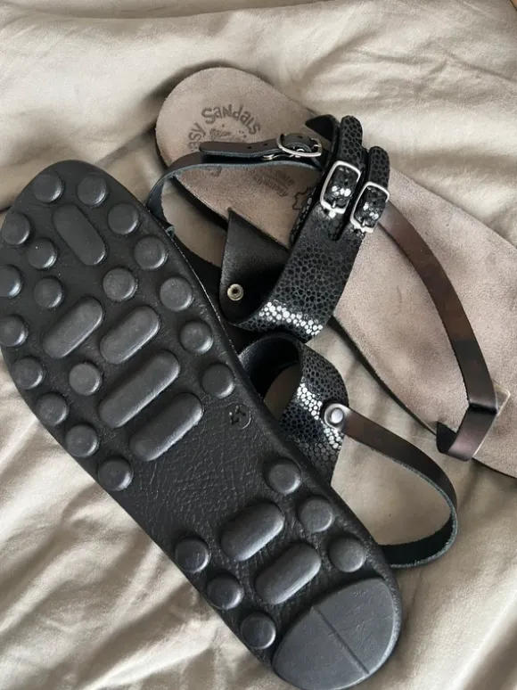 Fantasy sandals sandalen zwart leer grijs suede voetbed