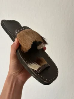 Fell Leder Sandalen Vintage
