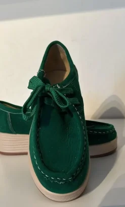 Grüne Plateau-Schnürschuhe Damen Gr. 39 – Wildlederoptik