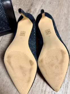 Guess Handtasche und Schuhe Gr. 37 high heels blau Glitzer