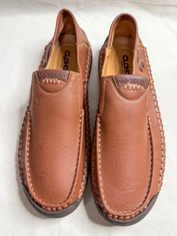 Herren Leder Slipper / Mokassins / bequeme Freizeitschuhe Braun Gr. 47 🤎