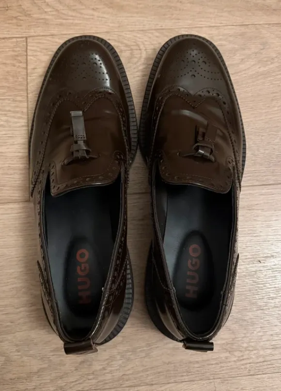 HUGO Lysander Dark Brown Leather Tassel Loafers