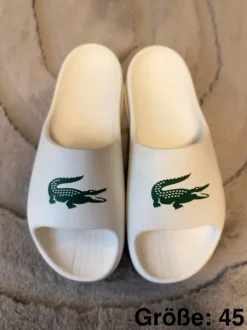 Lacoste Slides / Badelatschen weiß grün
