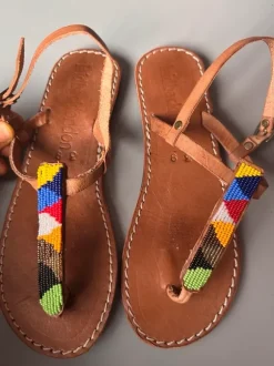 Laidback London leren sandalen met kralen