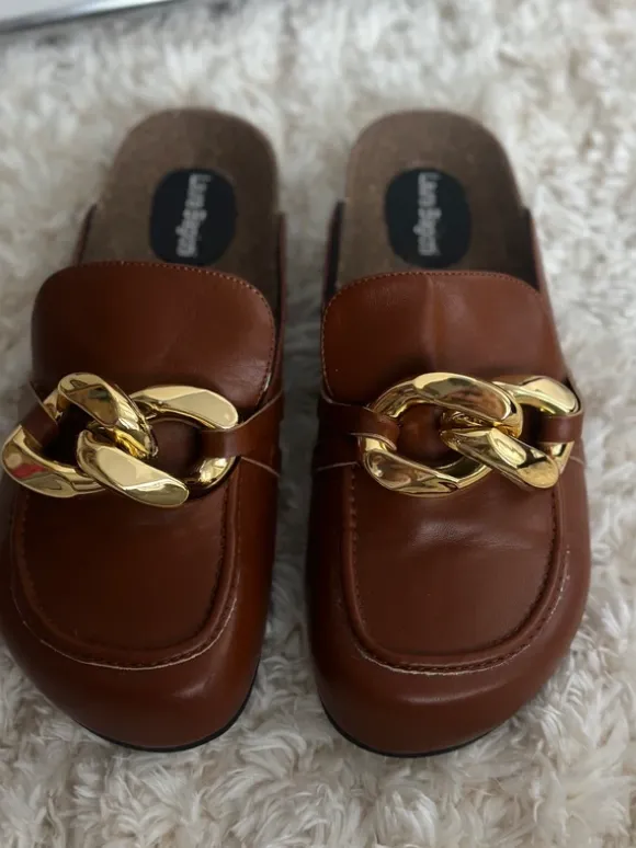 Laura Biagiotti Schuhe Clogs braun Gold Details