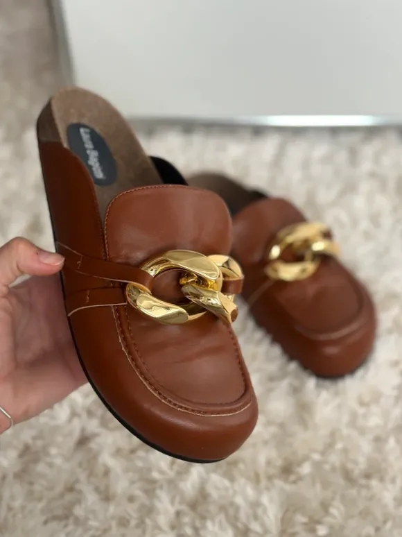 Laura Biagiotti Schuhe Clogs braun Gold Details