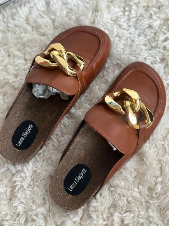 Laura Biagiotti Schuhe Clogs braun Gold Details