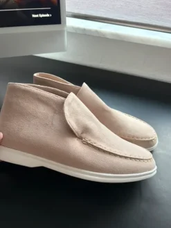 Loafer Mokassins Halbschuhe Sommerschuhe Rose beige rosa Wildleder Velours flach damen herren