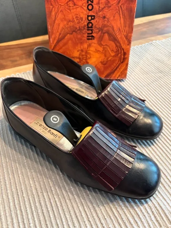 Lorenzo Banfi Damen Lederschuh schick, Größe 38,5, braune Lederriemen