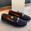 Marc Joseph Damen - Wildleder-Slipper 39,5 dunkelblau mit silberner Kordel