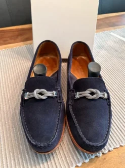 Marc Joseph Damen - Wildleder-Slipper 39,5 dunkelblau mit silberner Kordel