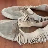 Marc Schoss Ballerina Mokassins Leder Fransen Gr. 42 beige