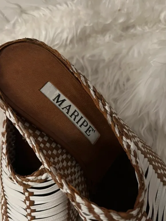 Maripé geflochtenes Leder + Mule / Kitten Heels Gr. 38,5 braun / weiß - super Zustand