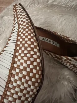 Maripé geflochtenes Leder + Mule / Kitten Heels Gr. 38,5 braun / weiß - super Zustand
