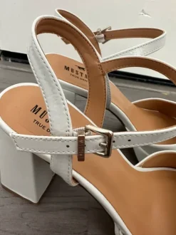 Mustang White Patent Block Heel Sandals